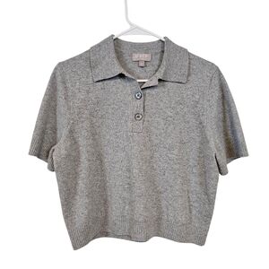 J. Crew Cashmere Henley Knit Sweater Short Sleeve Cropped Top